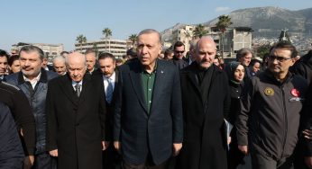 Erdoğan ve Bahçeli depremde yıkıma uğrayan Hatay’da