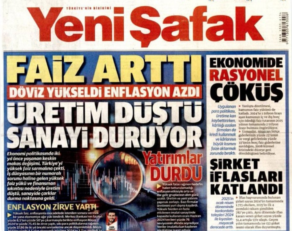 Pro-gov’t paper Yeni Şafak slams Turkish economy: an anti-Şimşek op